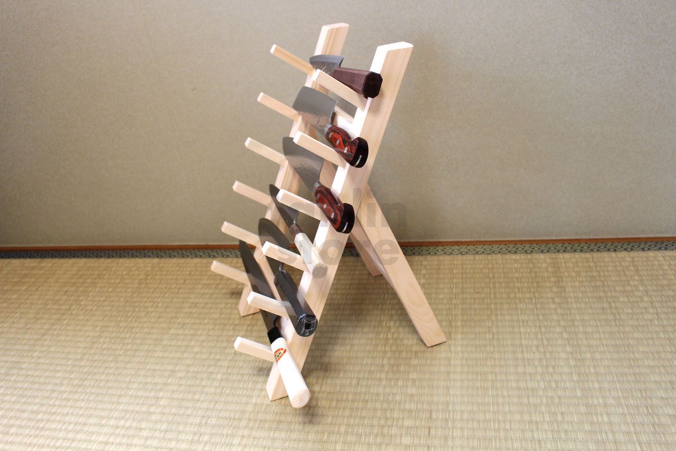 Japanese wooden knife stand display holder for six knives tablinstore
