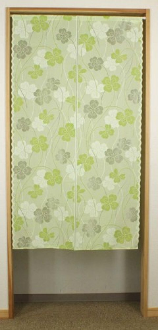 Photo1: Noren Japanese Curtain Doorway NM SD green clover 85 x 150 cm  