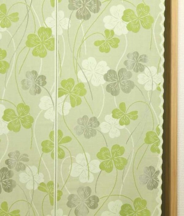 Photo2: Noren Japanese Curtain Doorway NM SD green clover 85 x 150 cm  