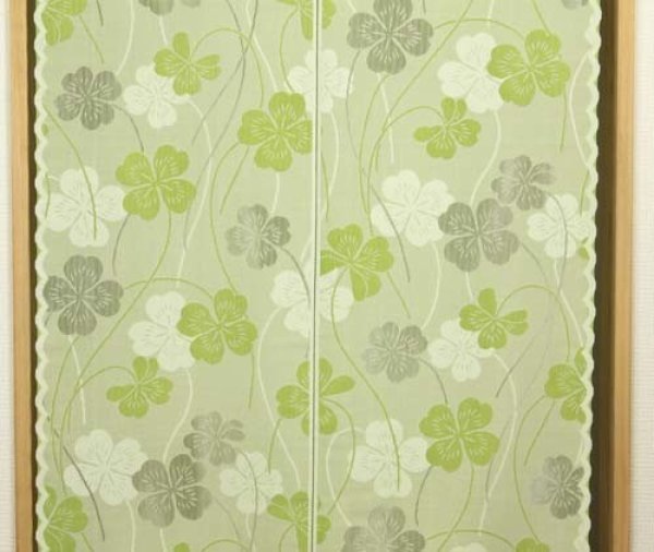 Photo3: Noren Japanese Curtain Doorway NM SD green clover 85 x 150 cm  