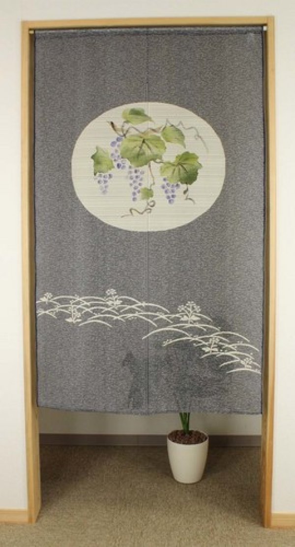 Photo1: Noren Japanese Curtain Doorway NM SD tapestry grape kasure hand 85 x 150 cm 