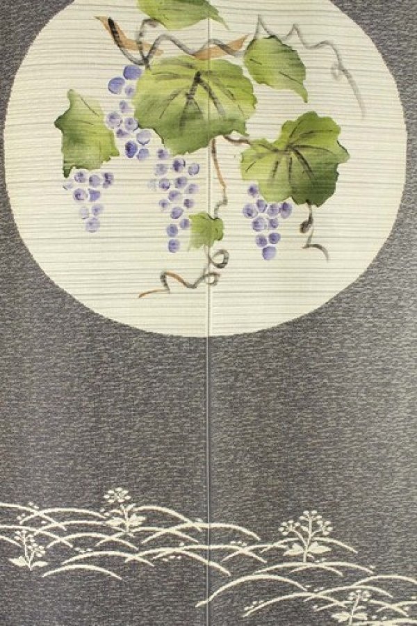 Photo2: Noren Japanese Curtain Doorway NM SD tapestry grape kasure hand 85 x 150 cm 