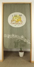 Photo1: Noren Japanese Curtain Doorway NM SD tapestry owl kasure hand 85 x 150 cm  (1)