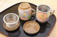 Photo3: Mino Japanese pottery mug tea coffee cup camellia with strainer and lids set of 2