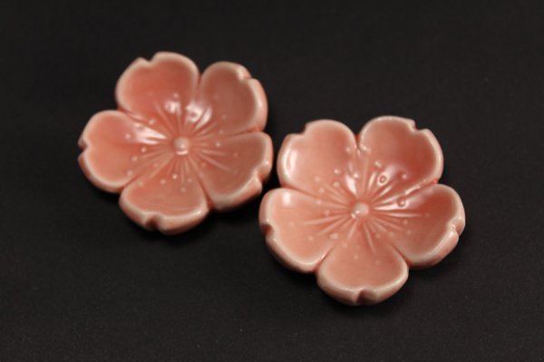 Photo2: Japanese chopstick rest Cherry blossoms shape by kiyomizu ware (Set of 2)