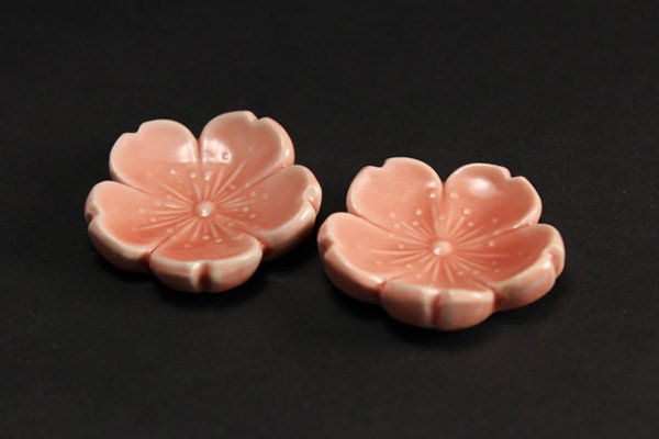 Photo3: Japanese chopstick rest Cherry blossoms shape by kiyomizu ware (Set of 2)