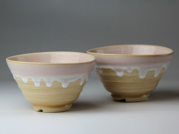Photo2: Hagi yaki ware Japanese rice bowl Haginoshizuku set of 2