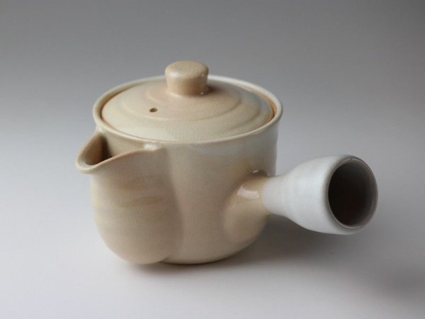 Photo1: Hagi yaki ware Japanese tea pot Himetuti kyusu with stainless tea strainer 270ml