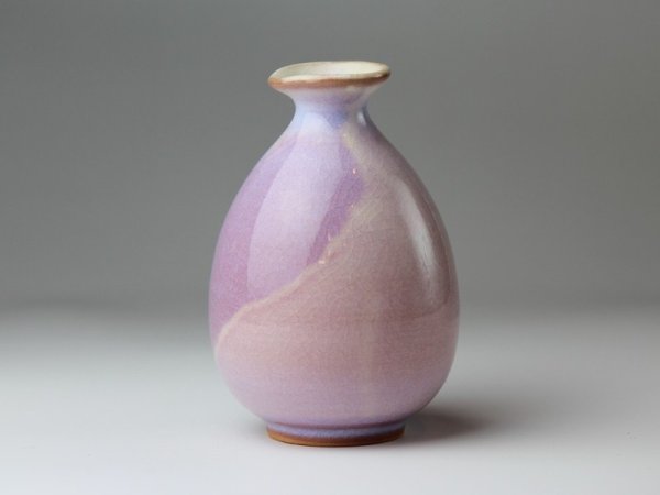 Photo2: Hagi yaki ware Japanese Sake bottle and Sake cup set Purple glaze oazuke