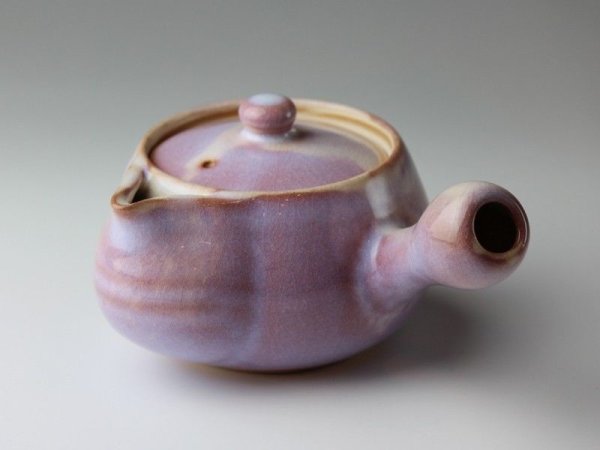 Photo2: Hagi yaki ware Japanese tea pot Purple kyusu with stainless tea strainer 360ml