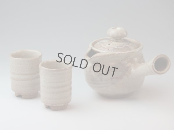 Photo1: Hagi yaki ware Japanese tea pot cups set Getuei pottery tea strainer 450ml