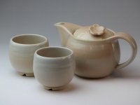 Hagi yaki ware Japanese tea pot cups set Hana with stainless tea strainer 400ml