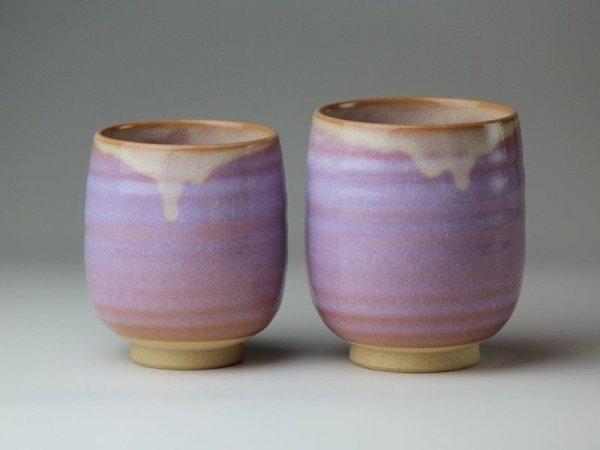 Photo2: Hagi yaki ware Japanese tea cups pottery purple kumi