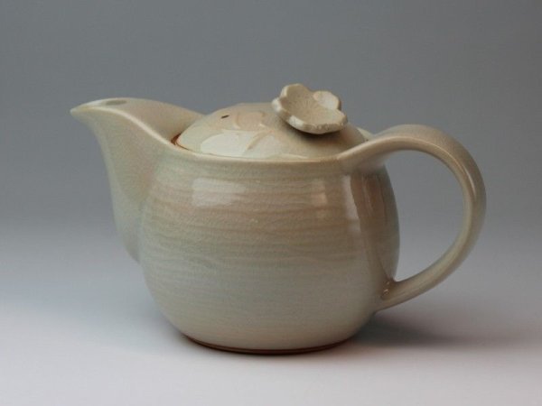 Photo2: Hagi yaki ware Japanese tea pot cups set Hana with stainless tea strainer 400ml
