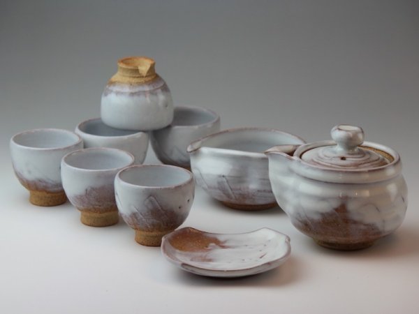 Photo1: Japanese tea set pot cups Houhin White glaze pottery tea strainer 260ml