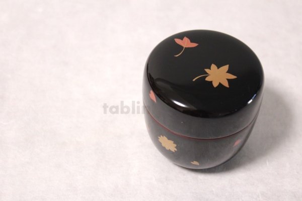 Photo1: Tea Caddy Japanese Natsume Echizen Urushi lacquer Matcha container sakura momiji