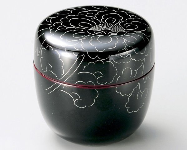 Photo1: Tea Caddy Japanese Natsume Echizen Urushi lacquer Matcha container peony pattern