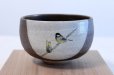 Photo1: Kutani porcelain tea bowl nodoka Japanese matcha chawan BLACK CAPPED CHICKADEES  (1)