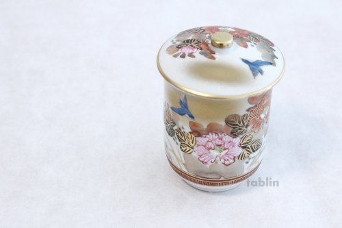 Other Images1: Kutani porcelain Futatuki Honkin kacho gold Japanese tea cup (set of 2)