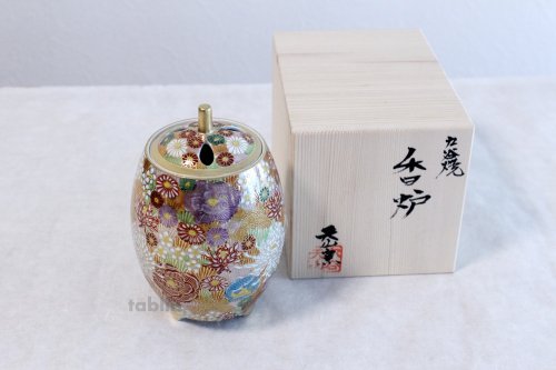 Other Images3: Kutani yaki ware Japanese incense burner Hanazume 4.5 with wood box