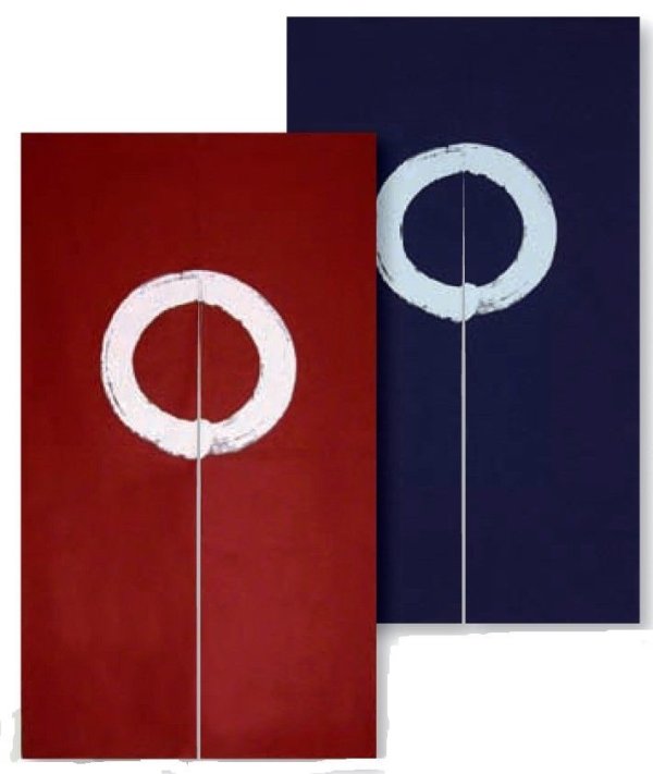 Photo1: Noren Japanese curtain maru round W85cm x H135cm color:navy-blue