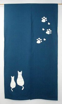 Kyoto Noren Japanese curtain Cats Rozome wax resist textile 85cm x 150cm