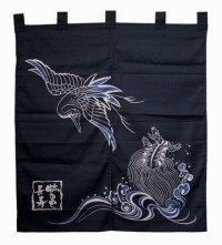 Kyoto Noren Japanese Curtain Doorway crane and tortoise navy blue 83cm x 90cm