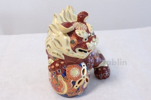 Other Images1: Japanese Leo Shishi Dragon Lion dog Kutani Porcelain mori tag and mat H19.5cm
