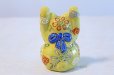 Photo5: Japanese Lucky Cat Kutani yaki ware Porcelain Banzai yellow H 10.5cm (5)