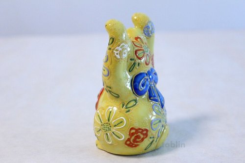 Other Images1: Japanese Lucky Cat Kutani yaki ware Porcelain Banzai yellow H 10.5cm