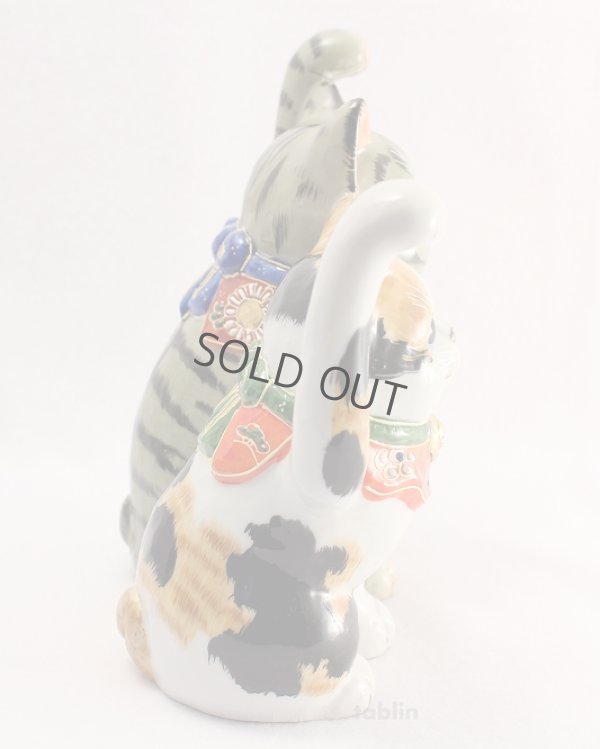 Photo5: Japanese Lucky Cat Kutani yaki ware Porcelain Maneki Neko Kinsai mori5