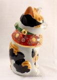 Photo3: Japanese Lucky Cat Kutani yaki ware Porcelain Maneki Neko mikeneko H27.5cm (3)