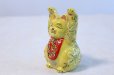 Photo2: Japanese Lucky Cat Kutani yaki ware Porcelain Banzai yellow H 10.5cm (2)
