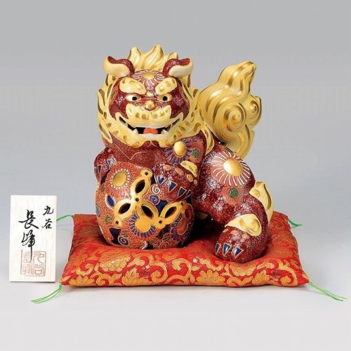 Other Images3: Japanese Leo Shishi Dragon Lion dog Kutani Porcelain mori tag and mat H19.5cm