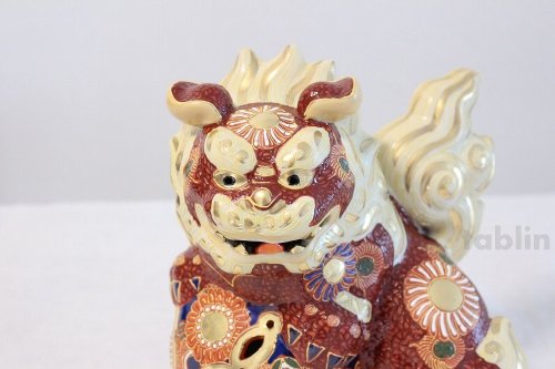 Other Images2: Japanese Leo Shishi Dragon Lion dog Kutani Porcelain mori tag and mat H19.5cm