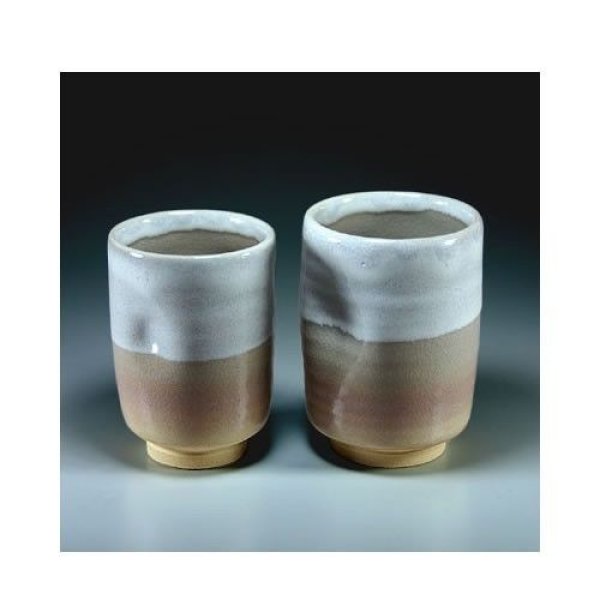 Photo2: Hagi ware Senryuzan climbing kiln Japanese tea cups hime cray dimple set of 2