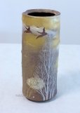 Photo1: Kutani porcelain trees and birds gold glaze Japanese bud vase H19.5cm (1)