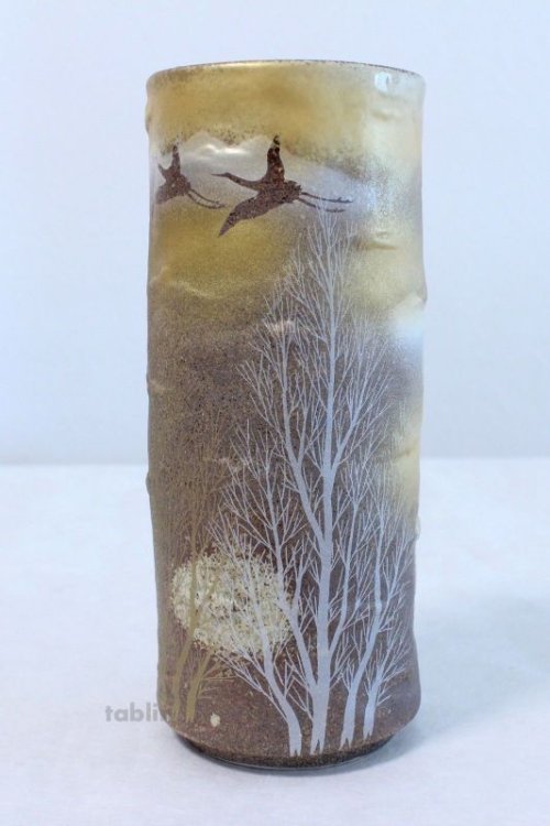 Other Images2: Kutani porcelain trees and birds gold glaze Japanese bud vase H19.5cm