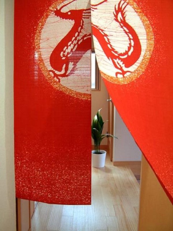 Photo3: Kyoto Noren SB Japanese batik door curtain Ryuu Dragon red 85cm x 150cm