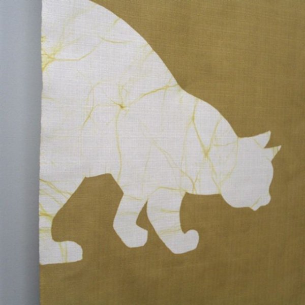 Photo2: Kyoto Noren SB Japanese batik door curtain Tachi Standing Cat beige 85cm x 150cm