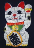Photo3: Kyoto Noren SB Japanese batik door curtain Maneki Lucky Cat n.blue 85cm x 150cm