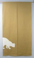 Photo1: Kyoto Noren SB Japanese batik door curtain Tachi Standing Cat beige 85cm x 150cm (1)