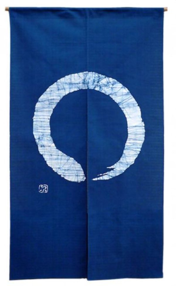Photo2: Kyoto Noren SB Japanese batik door curtain En Enso Circle blue 85cm x 150cm