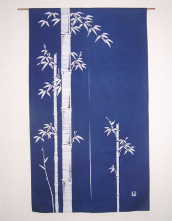 Photo1: Kyoto Noren SB Japanese batik door curtain Take Bamboo navy blue 85cm x 150cm