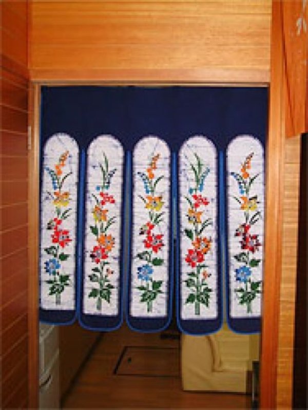 Photo3: Kyoto Noren SB Japanese batik door curtain Suzu Convallaria navyblue 85cm x 90cm
