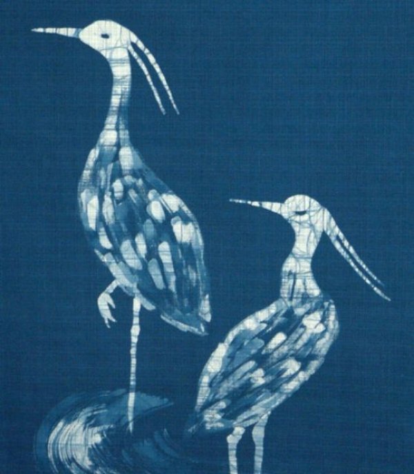 Photo7: Kyoto Noren SB Japanese batik door curtain Sagi Ardeidae blue 85cm x 120cm