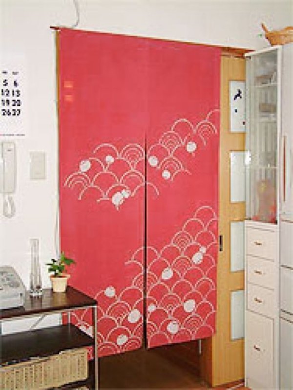 Photo3: Kyoto Noren SB Japanese batik door curtain Nami Wave rose 85cm x 150cm