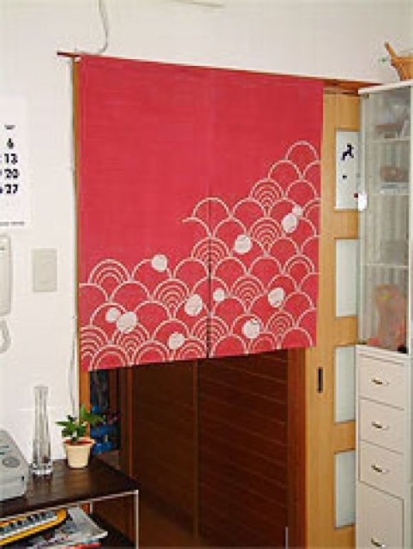 Photo3: Kyoto Noren SB Japanese batik door curtain Nami Wave rose 85cm x 90cm