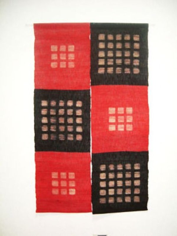 Photo2: Kyoto Noren SB Japanese batik door curtain Koshi Check black red 88cm x 150cm