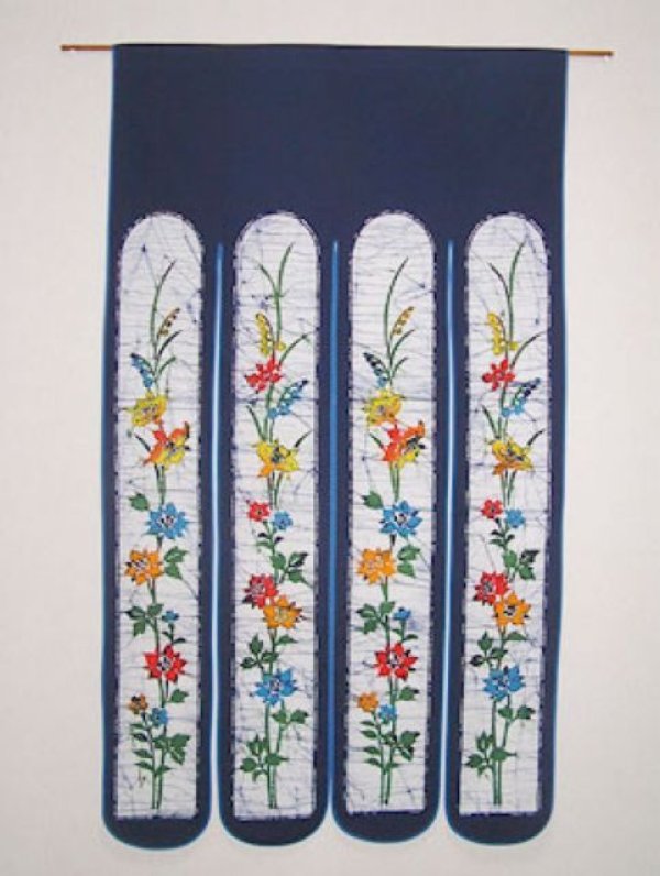 Photo1: Kyoto Noren SB Japanese batik door curtain Suz Convallaria navyblue 85cm x 150cm